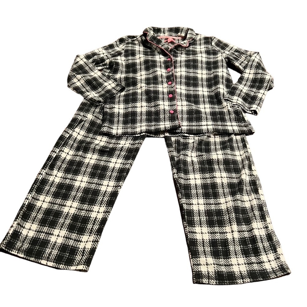 Isaac Mizrahi Women’s Plaid Fleece Pajama Set Navy White Size Small
